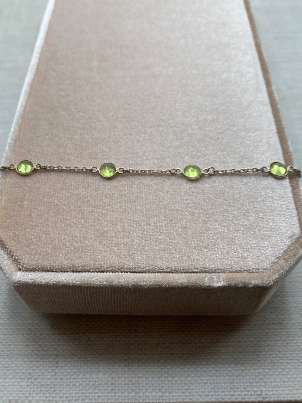 Vintage 925 Sterling Silver Genuine Peridot Station Bracelet Green Gemstone 7"